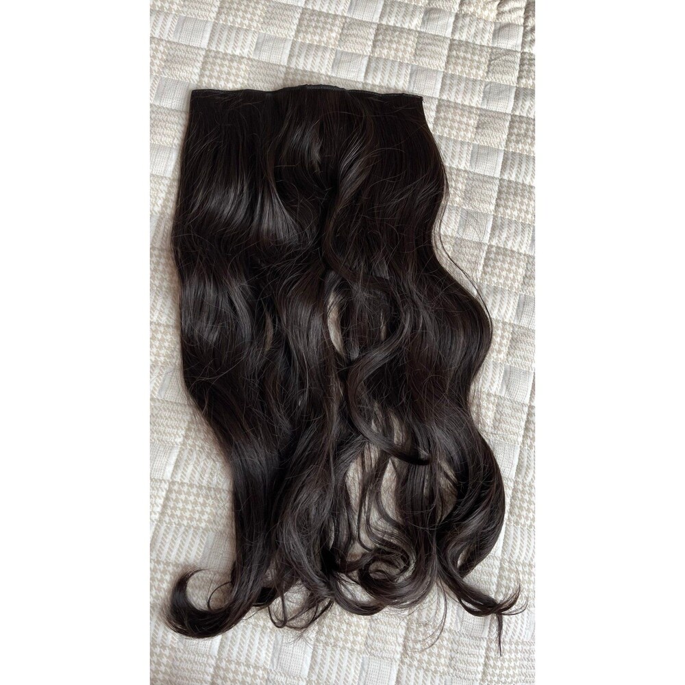 Long Wavy Clip On Wig in Brownish Black